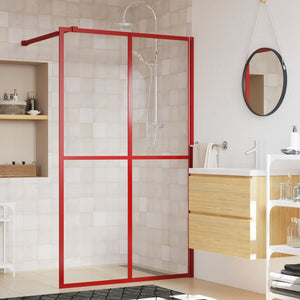 Walk-in Shower Wall with Clear ESG Glass Red 55.1"x76.8"