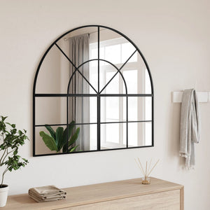Wall Mirror Black Glass with Powder-Coated Iron Frame Medium