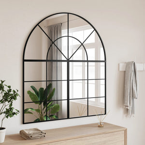Wall Mirror Black Glass, Powder-Coated Iron 39.4 x 43.3 in