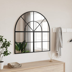 Wall Mirror Black Glass, Powder-Coated Iron 31.5 in x 31.5 in