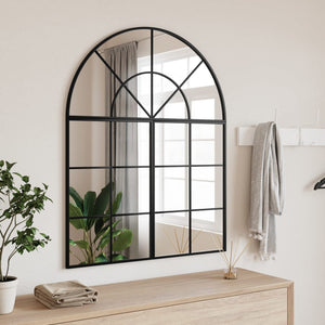 Wall Mirror Black Glass, Powder-coated iron Decorative Inlays