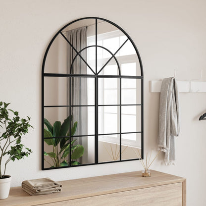 Wall Mirror Black Glass, Powder-coated iron Decorative Inlays
