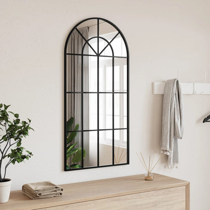 Wall Mirror Black Glass and Powder-Coated Iron 19.7 x 39.4 in