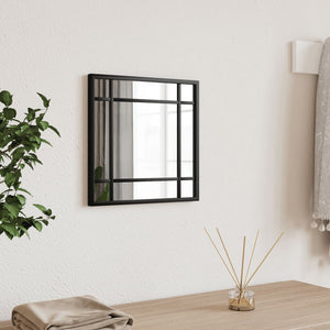 Wall Mirror Black Glass and Powder-Coated Iron 12 in x 12 in