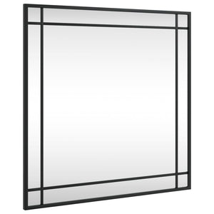 Wall Mirror Black Glass and Powder-Coated Iron 24x24 in Mirror