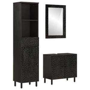 Bathroom Cabinet Set Black Solid mango wood Medium