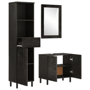 Bathroom Cabinet Set Black Solid mango wood Medium