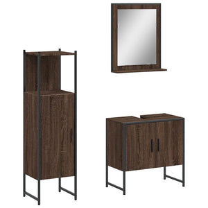 Bathroom Cabinet Set Brown Oak Engineered Wood Bathroom Cabinet Set