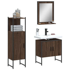 Bathroom Cabinet Set Brown Oak Engineered Wood Bathroom Cabinet Set