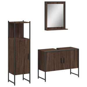 Bathroom Cabinet Set Brown Oak Engineered Wood Medium