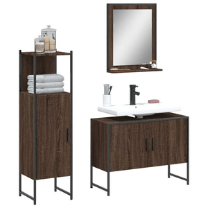 Bathroom Cabinet Set Brown Oak Engineered Wood Medium