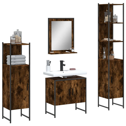 Bathroom Cabinet Set Smoked Oak Engineered Wood Standard