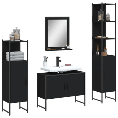 Bathroom Cabinet Set Black Engineered wood Medium