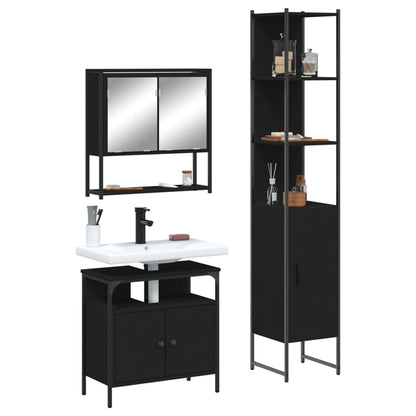 Bathroom Furniture Set Black Engineered wood, Powder-Coated Steel