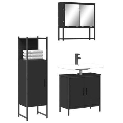 Bathroom Furniture Set Black Engineered Wood Medium