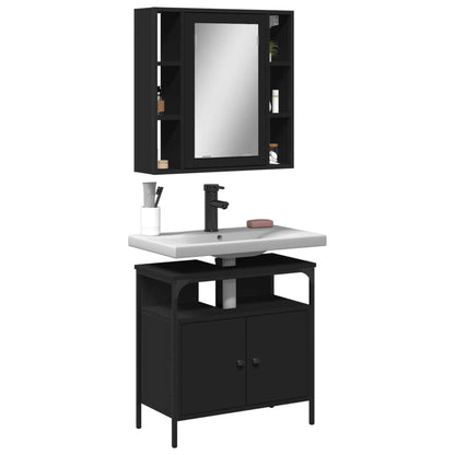 Bathroom Furniture Set Black Engineered Wood