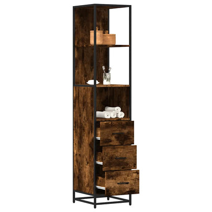 Bathroom Cabinet Smoked Oak Engineered Wood Tall Storage