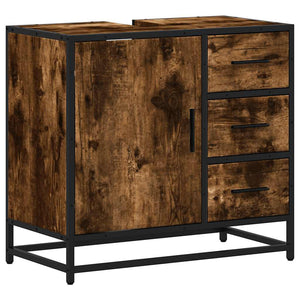 Bathroom Sink Cabinet Smoked Oak Engineered Wood, Metal Medium