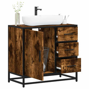 Bathroom Sink Cabinet Smoked Oak Engineered Wood, Metal Medium