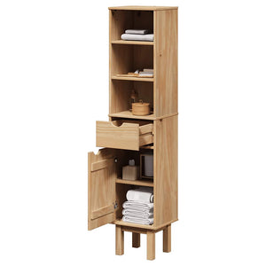Bathroom Cabinet Honey Solid pine wood, engineered wood Narrow