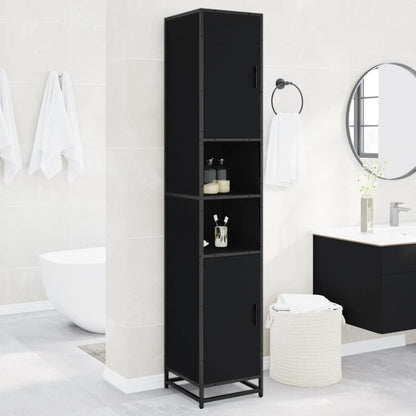 Bathroom Cabinet Black Engineered Wood and Metal Bathroom Cabinet
