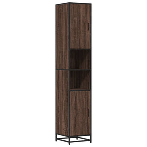 Bathroom Cabinet Brown Oak Engineered Wood, Metal Tall
