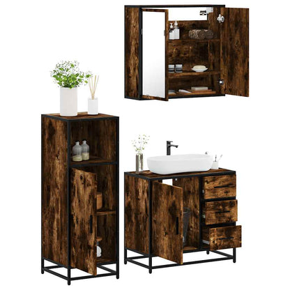 Bathroom Furniture Set Smoked Oak Engineered Wood, Metal, Glass