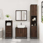Bathroom Furniture Set Brown Oak Engineered Wood, Metal, Glass