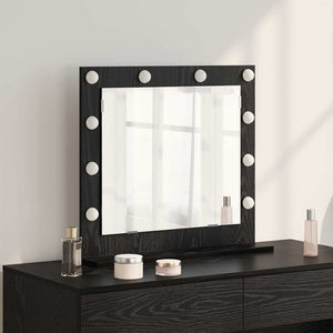 Vanity Mirror with LED Lights in Black Oak 60x55x18 cm