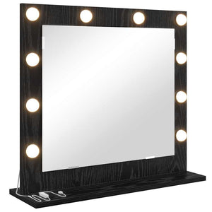 Vanity Mirror with LED Lights in Black Oak 60x55x18 cm