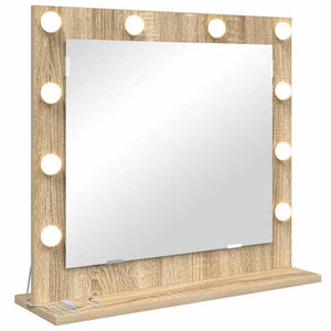 Vanity Mirror with LED Lights Sonoma Oak 60x55x18 cm