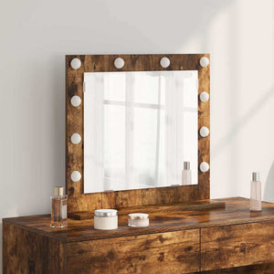 Vanity Mirror with LED Lights in Smoked Oak 60x55x18 cm
