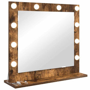 Vanity Mirror with LED Lights in Smoked Oak 60x55x18 cm
