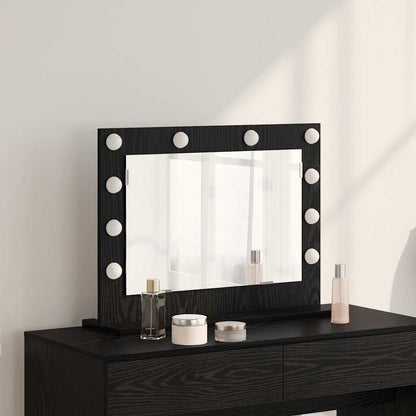 Vanity Mirror with LED Lights Black Oak 60x45x18 cm