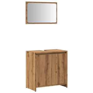 Bathroom Furniture Set Artisan Oak Engineered Wood and Glass Medium