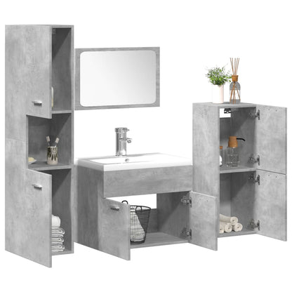Bathroom Furniture Set Concrete Grey, White Engineered wood, Ceramic