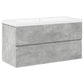 Bathroom Furniture Set Concrete Grey, White Engineered Wood, Ceramic