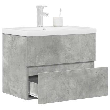 Bathroom Furniture Set Concrete Grey, White Engineered Wood, Ceramic