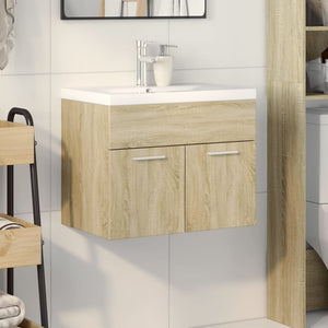 Bathroom Sink Cabinet Sonoma oak, White Engineered wood, Ceramic