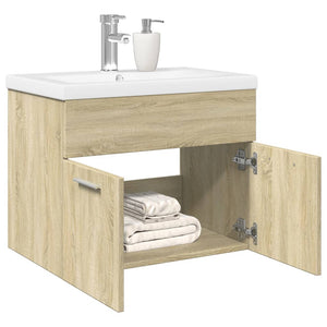 Bathroom Sink Cabinet Sonoma oak, White Engineered wood, Ceramic