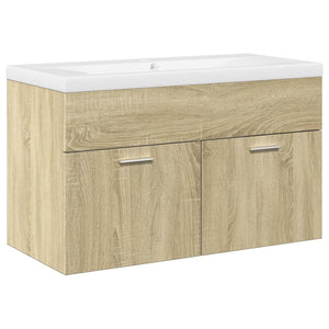 Bathroom Sink Cabinet Sonoma Oak, White Engineered wood, Ceramic
