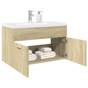 Bathroom Sink Cabinet Sonoma Oak, White Engineered wood, Ceramic