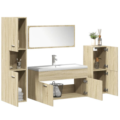Bathroom Furniture Set Sonoma Oak, White Engineered wood, Ceramic