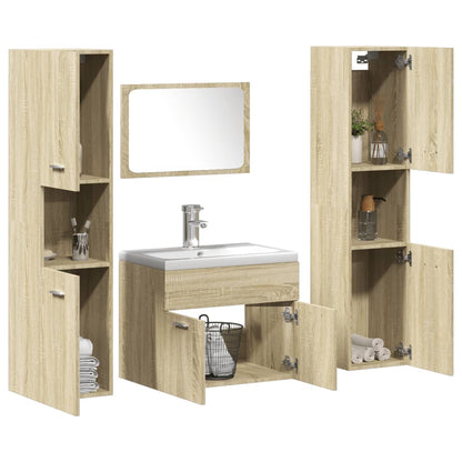 Bathroom Furniture Set Sonoma Oak, White Engineered Wood, Ceramic
