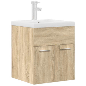 Bathroom Sink Cabinet Sonoma Oak, White Engineered wood, Ceramic
