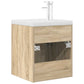 Bathroom Sink Cabinet Sonoma Oak, White Engineered wood, Ceramic