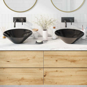 Wash Basins 2 pcs Gloss Black Ø16.5x5.5" Ceramic