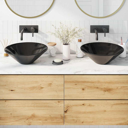 Wash Basins 2 pcs Gloss Black Ø16.5x5.5" Ceramic