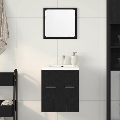 Bathroom Furniture Set Black Oak Engineered Wood, Glass Compact