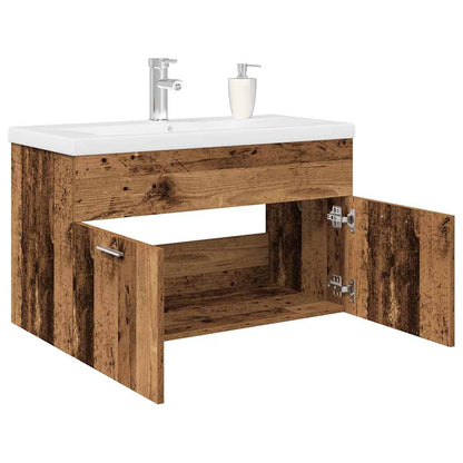 Sink Cabinet With Basin Old wood, White Engineered wood, Ceramic